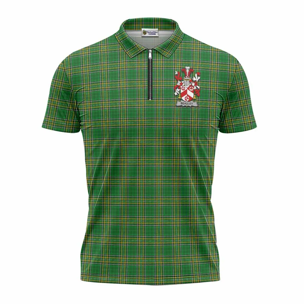 Beasley Irish Clan Tartan Zipper Polo Shirt with Coat of Arms