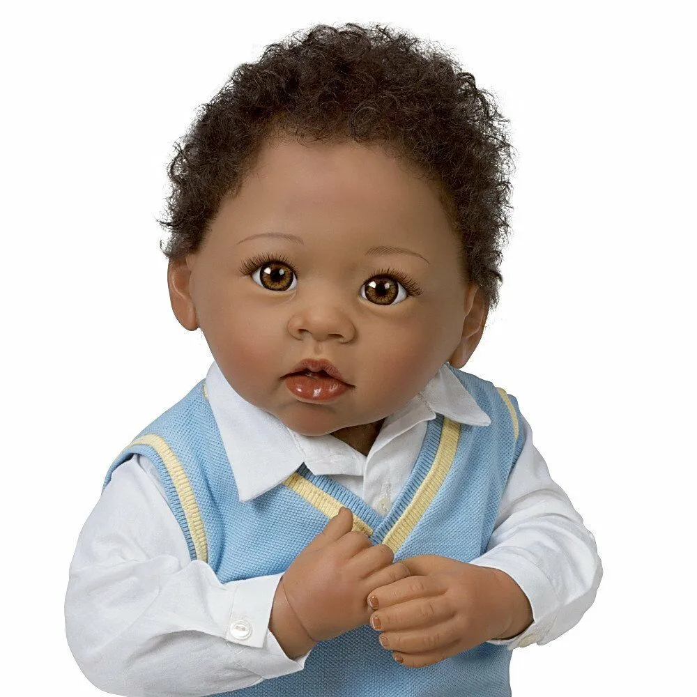 The Ashton - Drake Galleries Michael I Love You To The Moon And Back So Truly Real® African American Black Baby Boy Doll Weighted Poseable with Soft RealTouch® Vinyl Skin by Linda Murray 22"-inches
