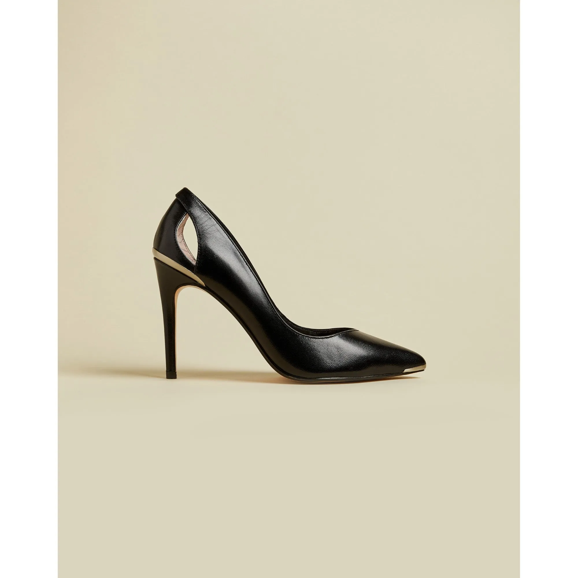 Women Latefa-Leather Cut Out High Heel Court Shoe - Black